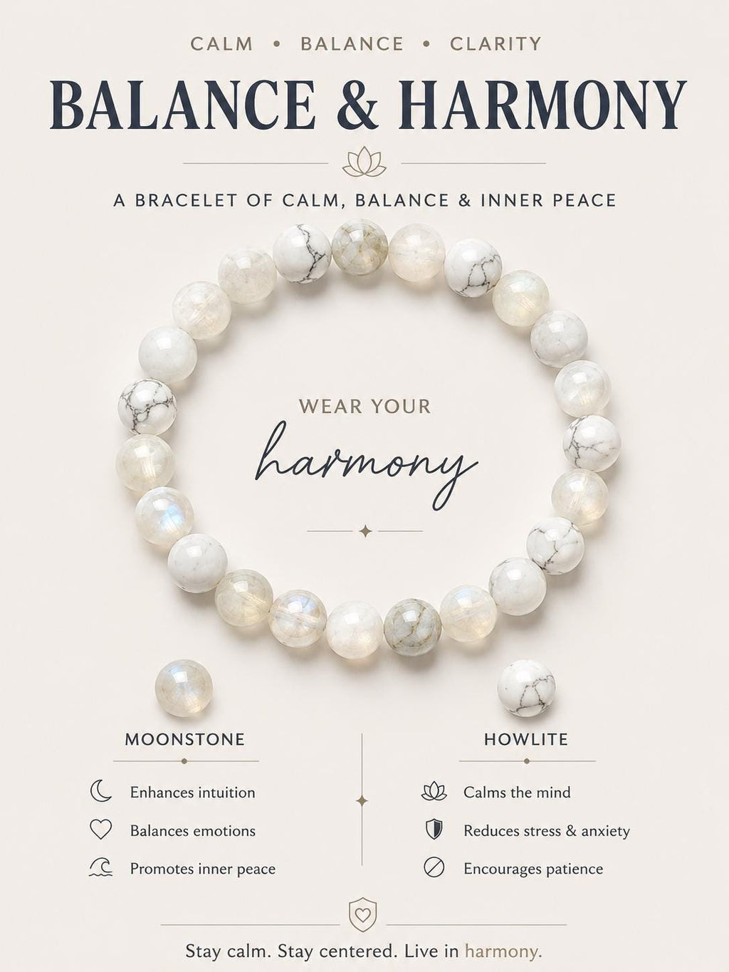 Howlite Moonstone Bracelet | Amethyst Crystal | Calming & Spiritual Healing Jewelry | Gemstone Bracelet