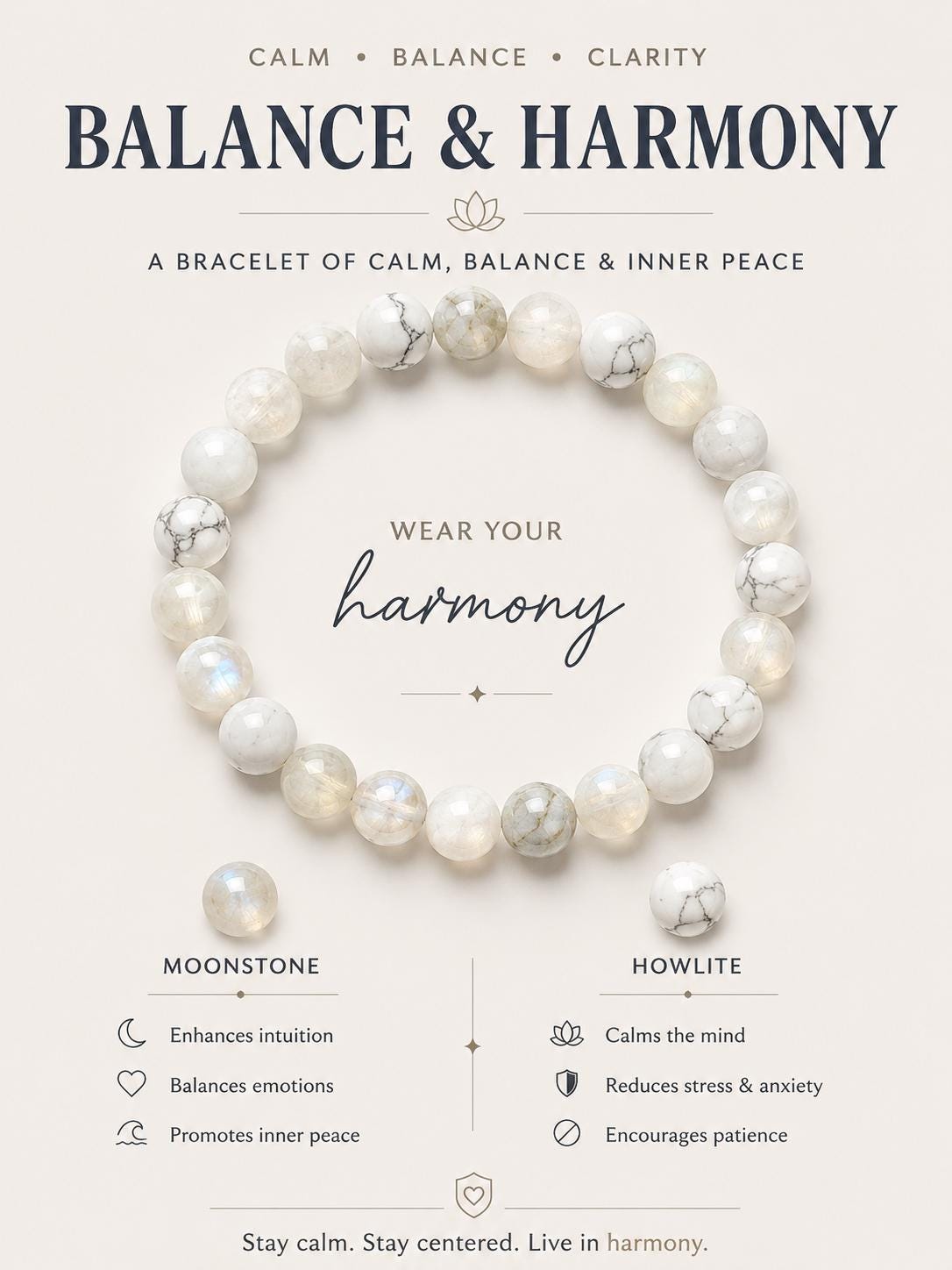 Howlite Moonstone Bracelet | Amethyst Crystal | Calming & Spiritual Healing Jewelry | Gemstone Bracelet