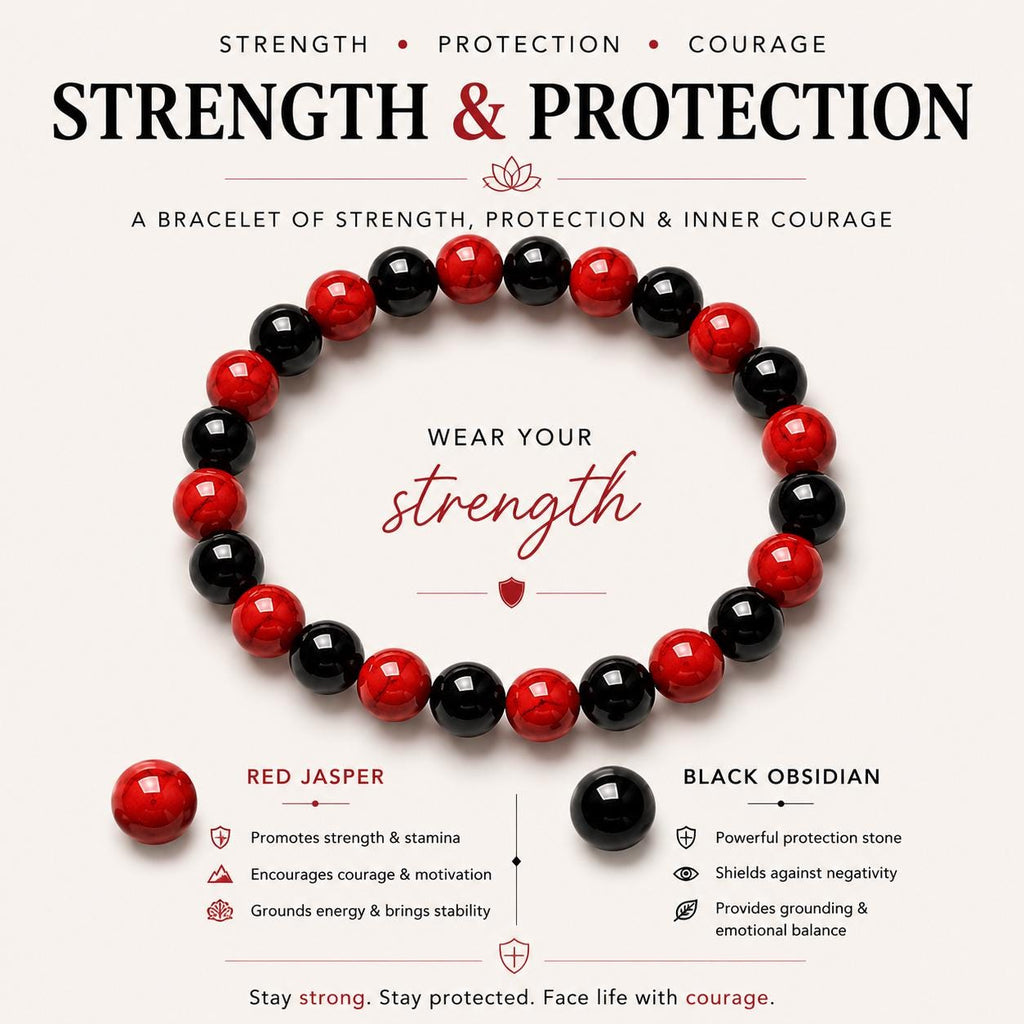 Black Obsidian Red Jasper Bracelet | Protection Strength Gemstone