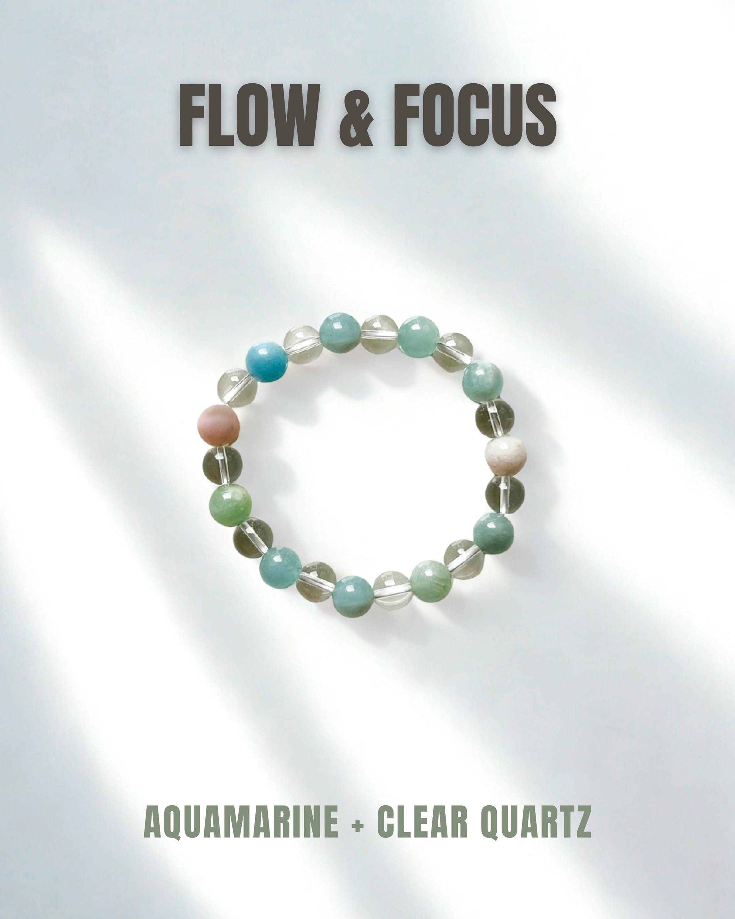 Aquamarine Clear Quartz Bracelet | Calming & Clarity Crystal | Healing Gemstone Jewelry | Handmade Spiritual