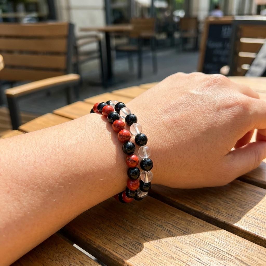 Black Obsidian Red Jasper Bracelet | Protection Strength Gemstone