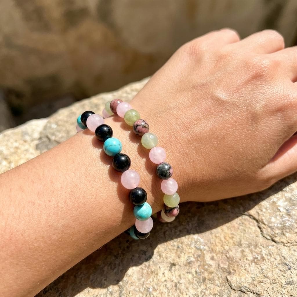 Rose Quartz, Rhodonite, Aventurine, Obsidian, Turquoise | Gemstone Bracelet