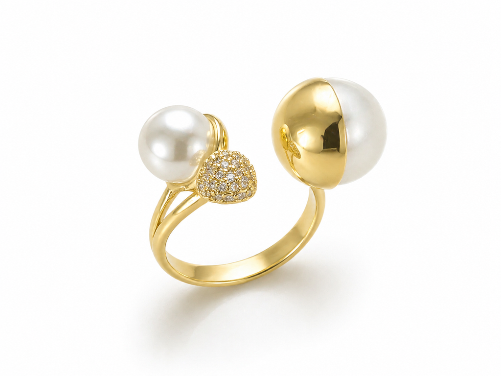 Kosmik Trinity Pearl Ring – Gold Adjustable Luxe Statement Ring