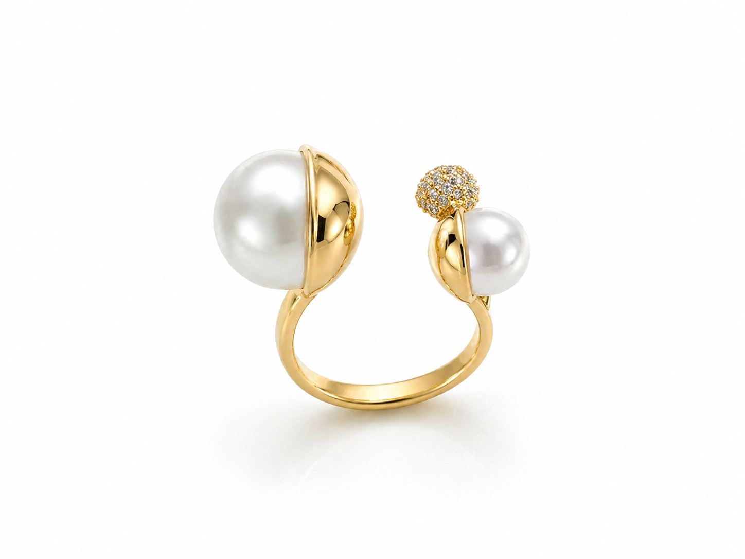 Kosmik Trinity Pearl Ring – Gold Adjustable Luxe Statement Ring
