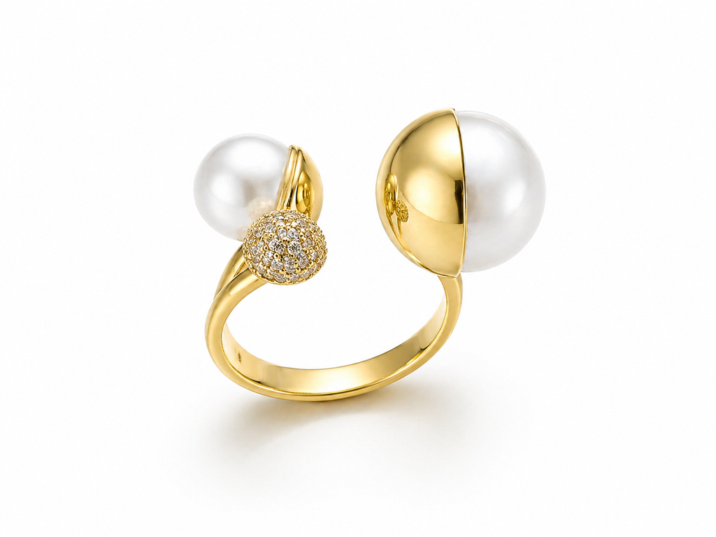 Kosmik Trinity Pearl Ring – Gold Adjustable Luxe Statement Ring