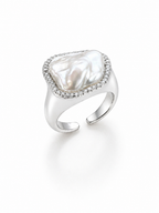 Nova Halo Baroque Pearl Ring – Silver Adjustable Statement Ring