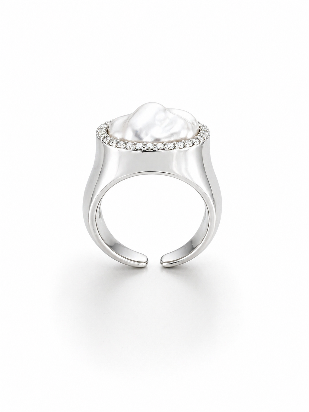 Nova Halo Baroque Pearl Ring – Silver Adjustable Statement Ring