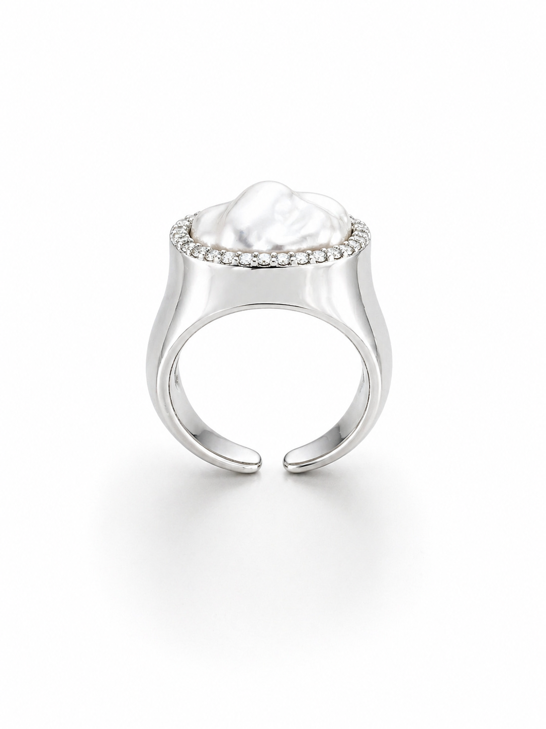 Nova Halo Baroque Pearl Ring – Silver Adjustable Statement Ring