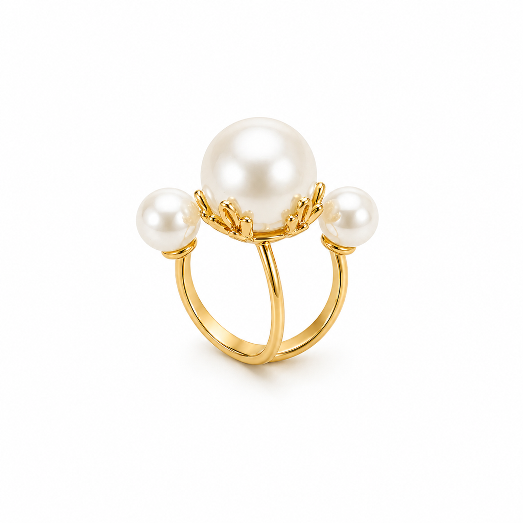 Orbital Pearl Statement Ring – Gold Adjustable Triple Pearl Ring