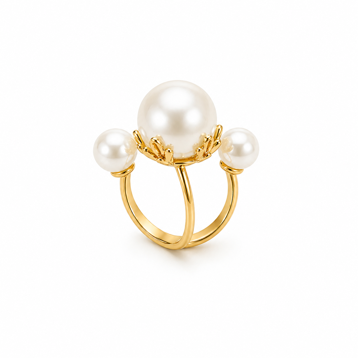 Orbital Pearl Statement Ring – Gold Adjustable Triple Pearl Ring