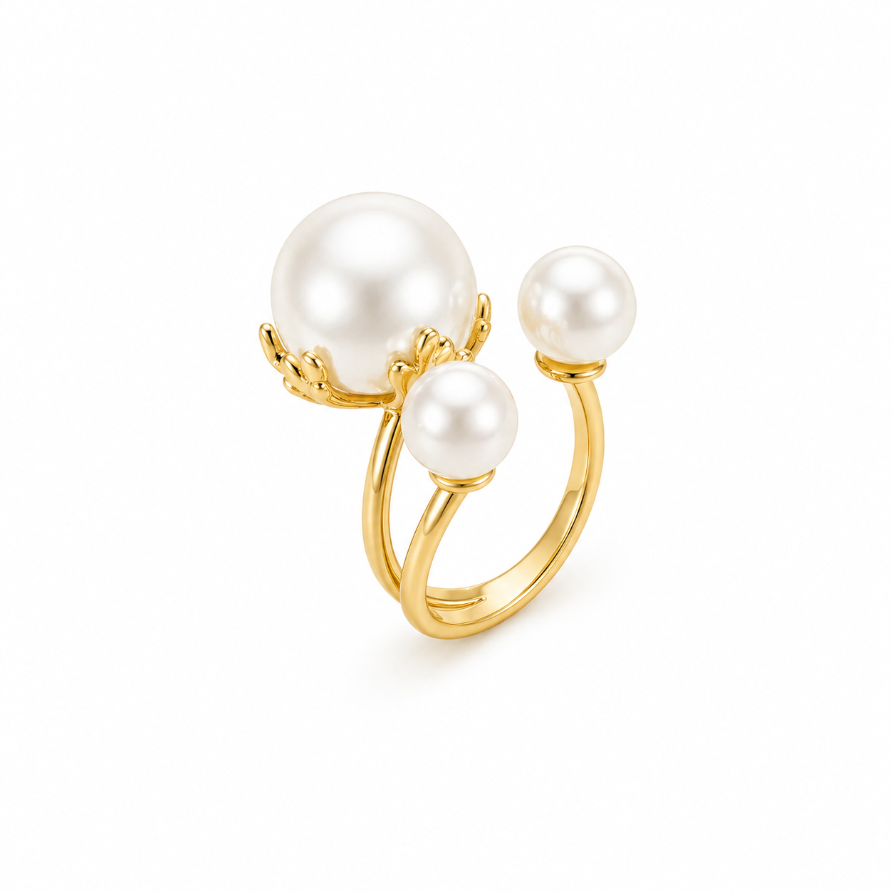 Orbital Pearl Statement Ring – Gold Adjustable Triple Pearl Ring