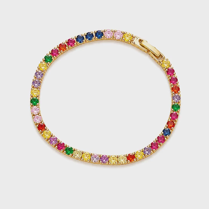 Rainbow Tennis Bracelet – Gold Plated Multicolor Crystal Bracelet for Women