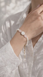 Mother of Pearl & Rose Quartz Bracelet – 18K Gold Plated Stainless Steel | Elegant Healing Crystal Jewelry for Women