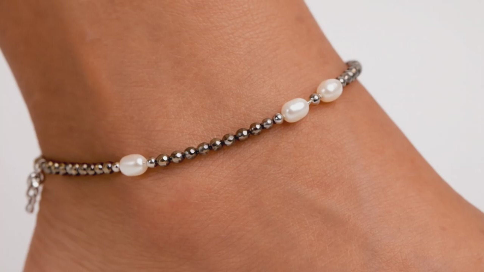 925 Silver Pyrite & Mother of Pearl Anklet | Kosmik