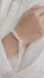 Rose Quartz Bracelet with Gold Heart Charm