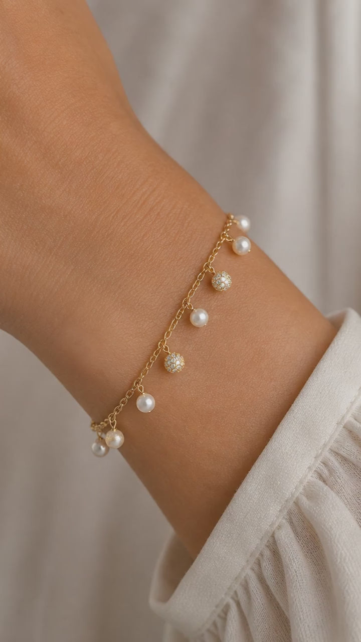 18K Gold Plated Iced Pearl Drop Bracelet