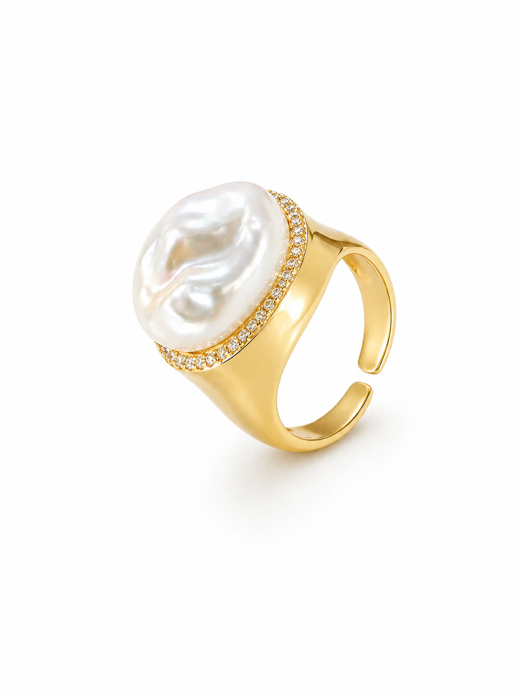 Solstice Baroque Pearl Ring – Gold Adjustable Statement Ring