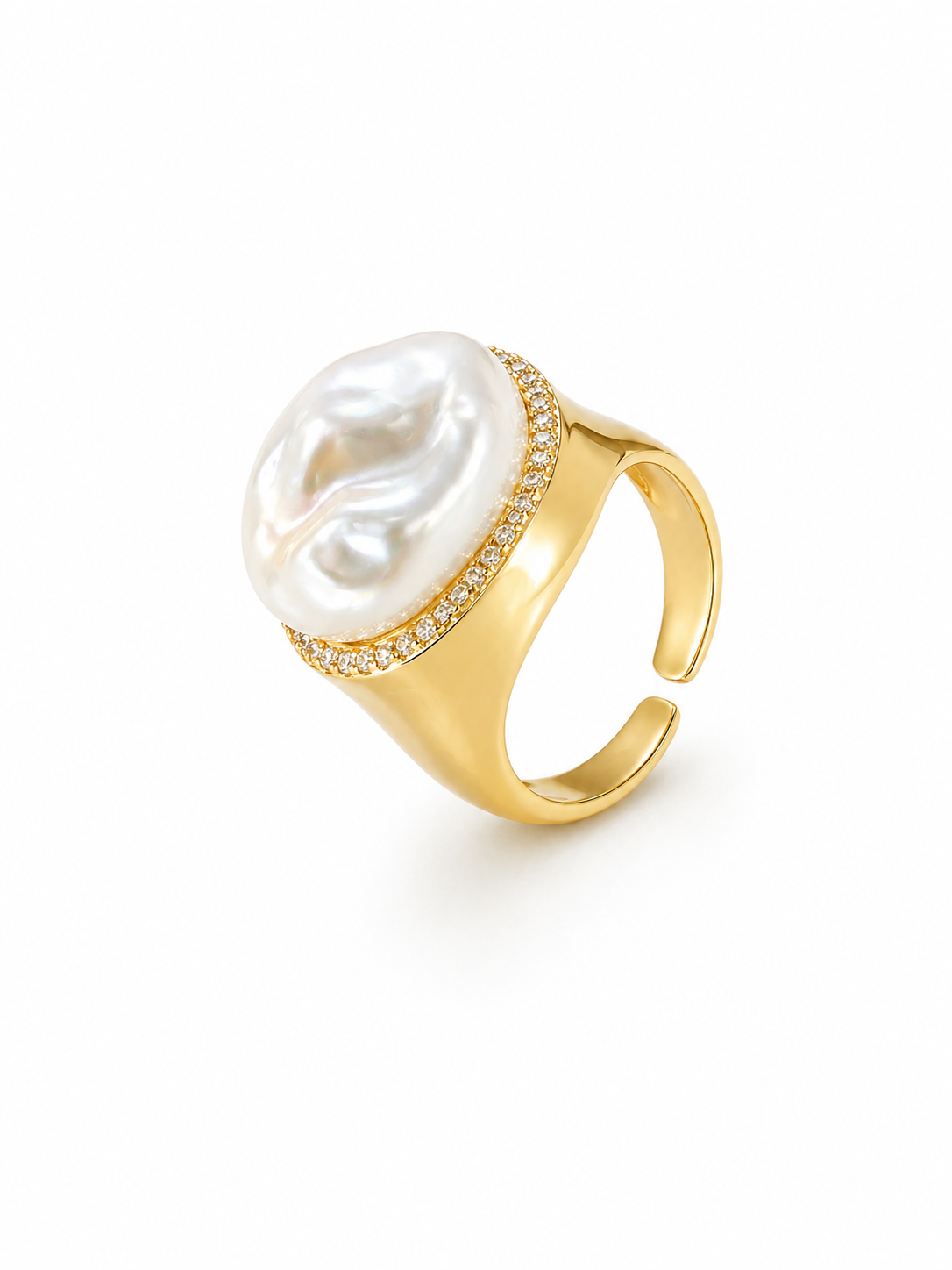 Solstice Baroque Pearl Ring – Gold Adjustable Statement Ring