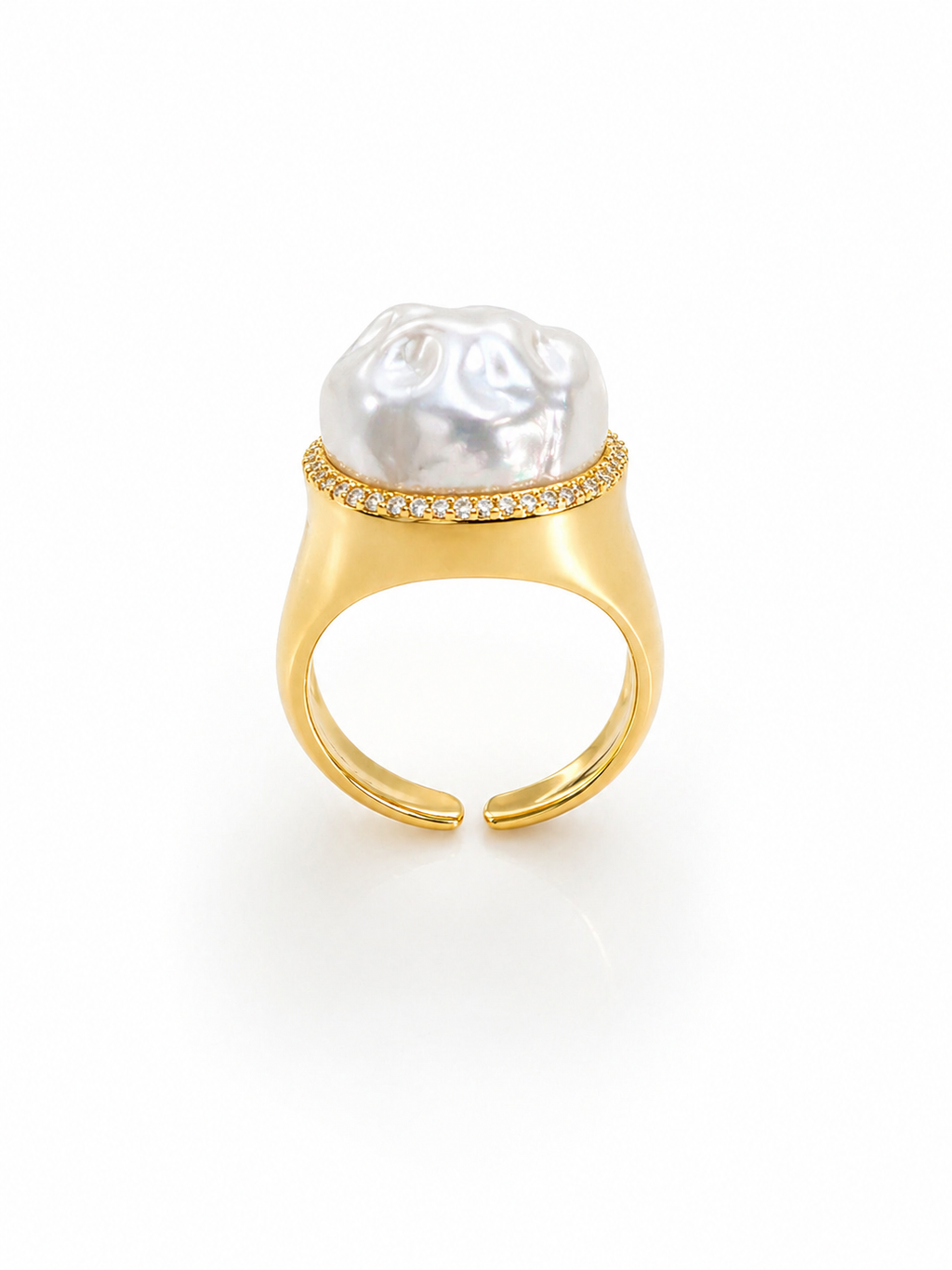 Solstice Baroque Pearl Ring – Gold Adjustable Statement Ring