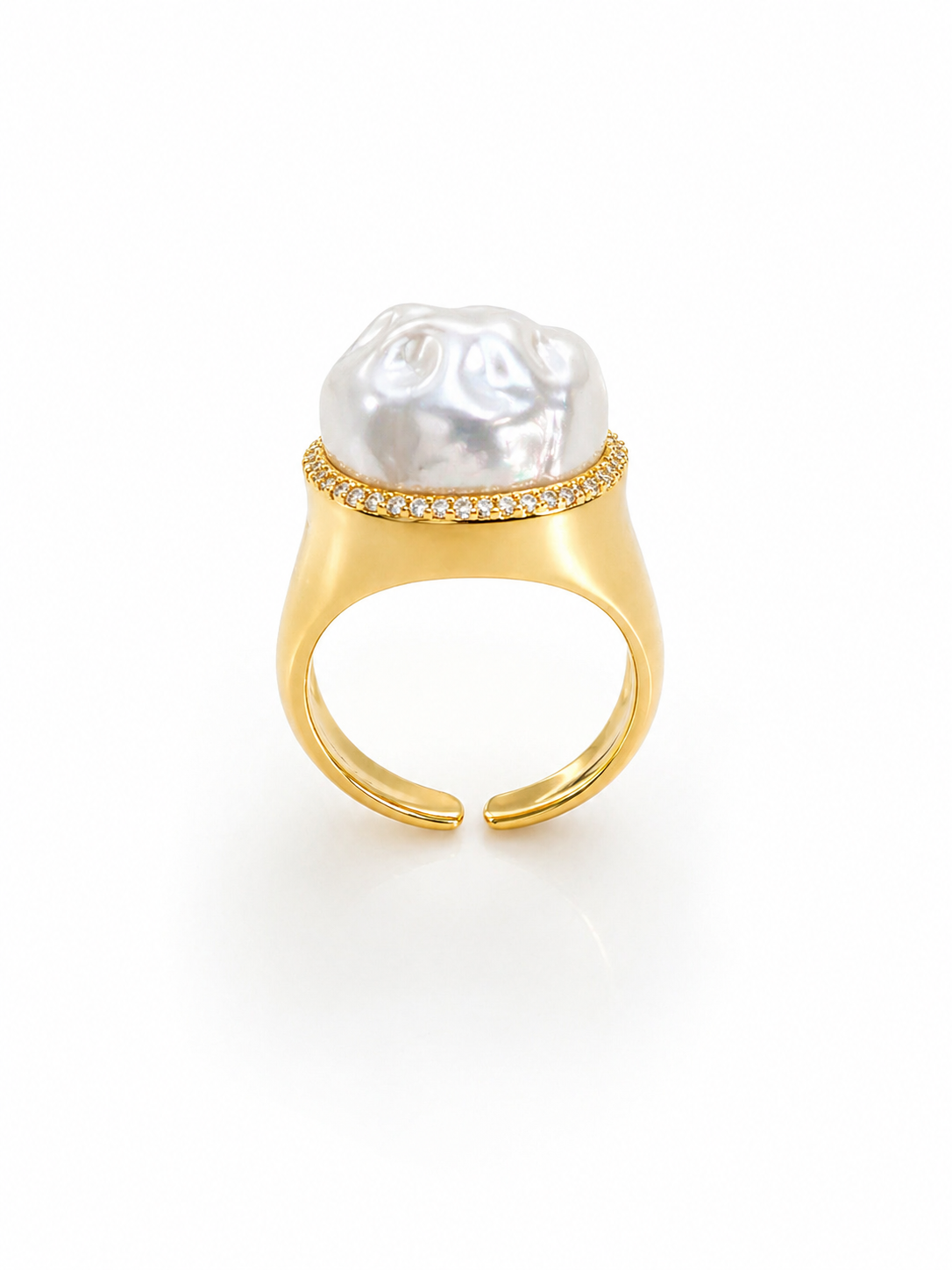 Solstice Baroque Pearl Ring – Gold Adjustable Statement Ring