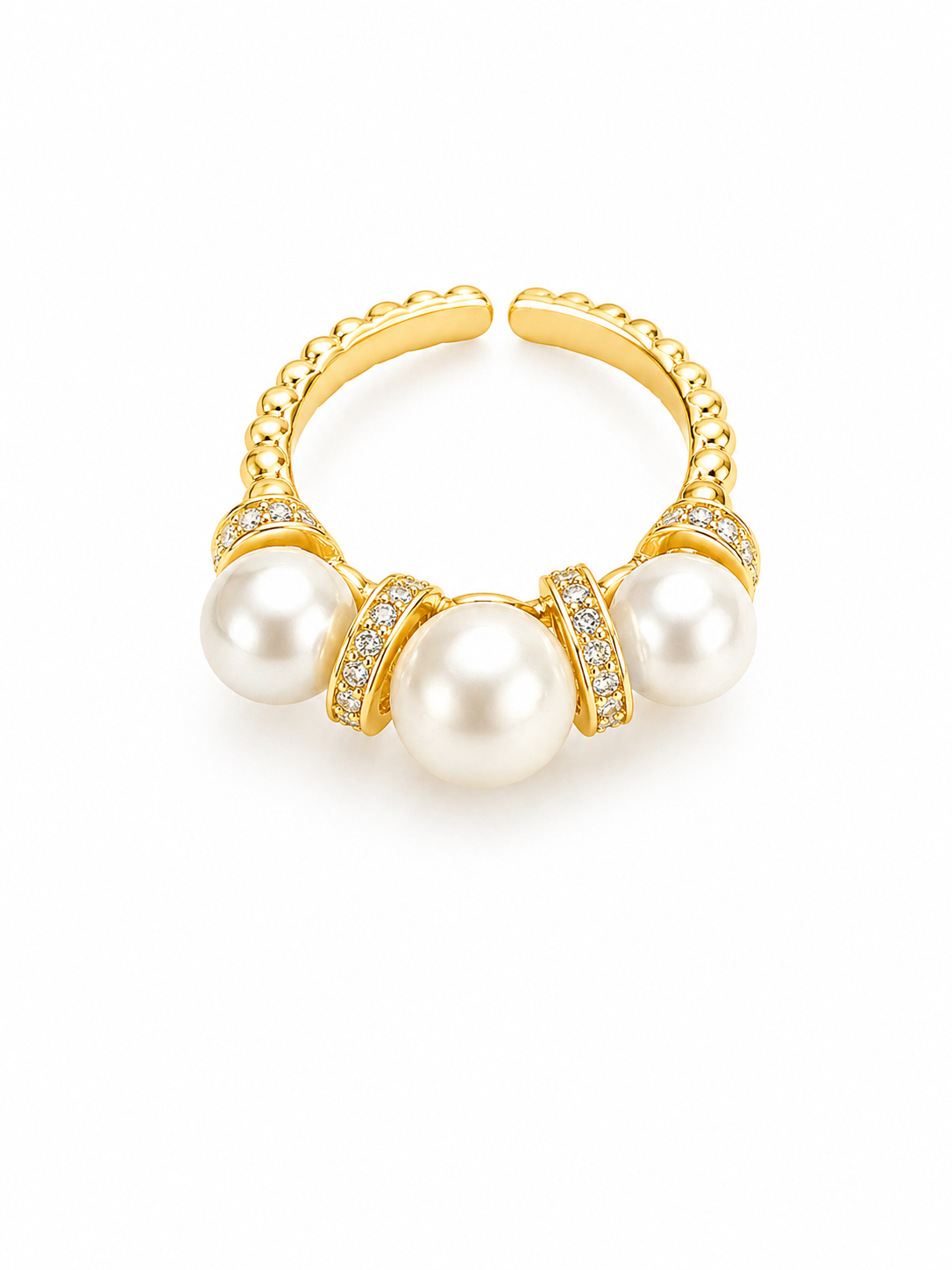 Trinity Crown Ring – Gold Pearl Statement Ring
