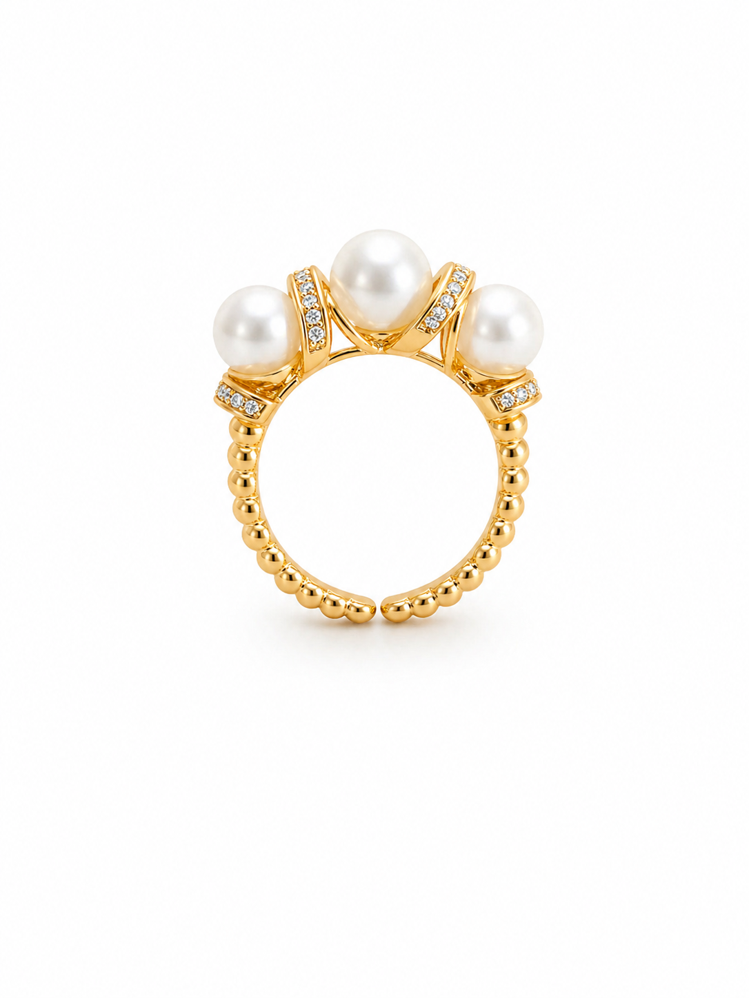 Trinity Crown Ring – Gold Pearl Statement Ring